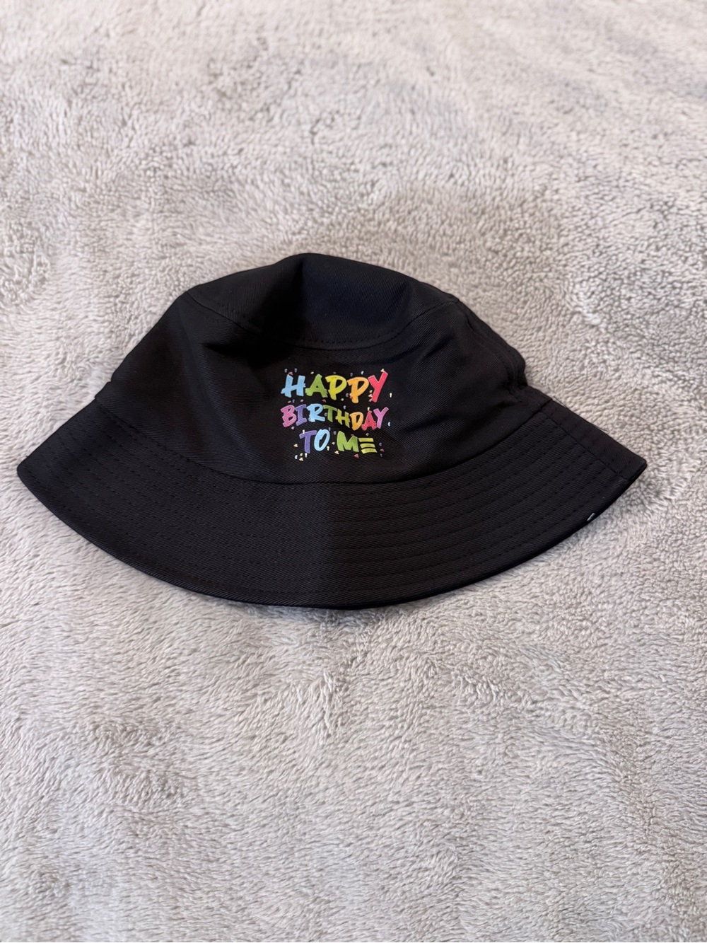 Disney Black Bucket Hat with Multicolor "Happy Birthday To Me" Print